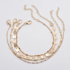 4-Pack Tube Chain Disc Lace Bracelets - Gold & Silver