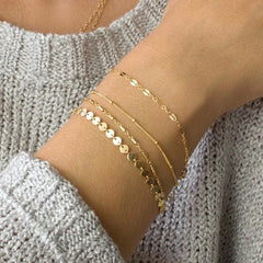 4-Pack Tube Chain Disc Lace Bracelets - Gold & Silver