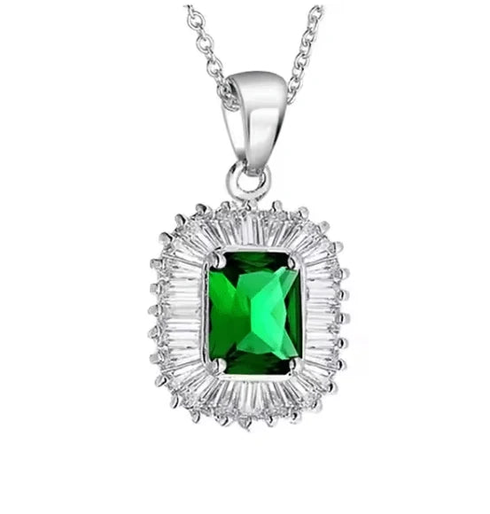 Emerald Gemstones Pendant Set - Necklace & Earrings