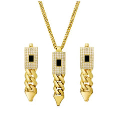 Zircon Cuban Pendant Set - Necklace & Earrings