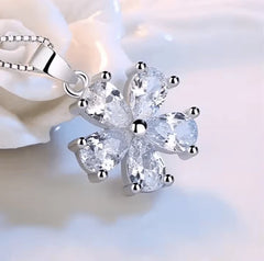 Zircon Petal Flower Necklace Set - Necklace & Earrings