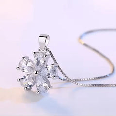 Zircon Petal Flower Necklace Set - Necklace & Earrings